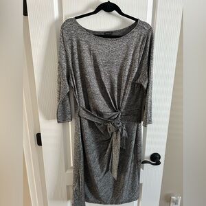 Ann Taylor Long Sleeve Gray Dress with Tie-Front